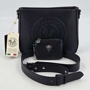 NWT Valentino Orlandi Black Crossbody w/Embossed Logo‎ w/Wallet Handbag P…